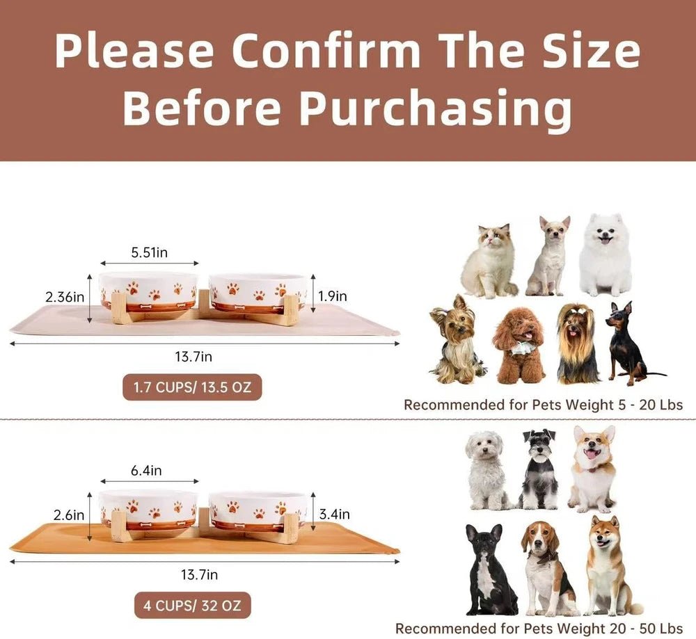 Ceramic Dog Bowl Set with Wooden Stand