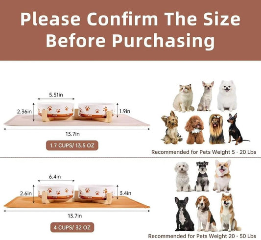 Ceramic Dog Bowl Set with Wooden Stand
