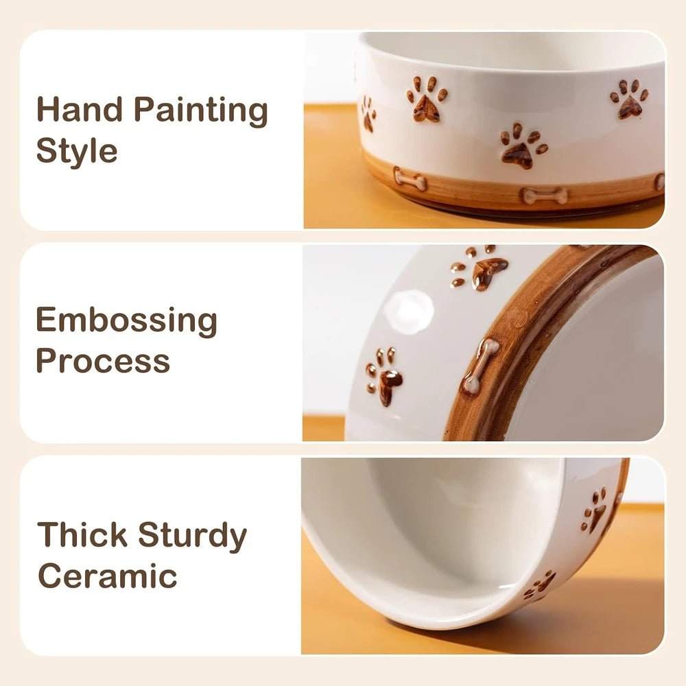 Ceramic Dog Bowl Set with Wooden Stand