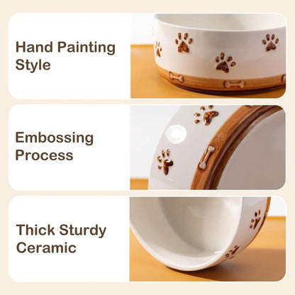 Ceramic Dog Bowl Set with Wooden Stand