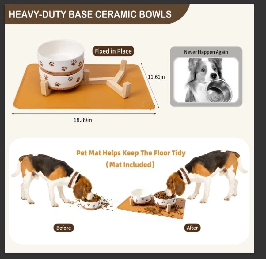 Ceramic Dog Bowl Set with Wooden Stand