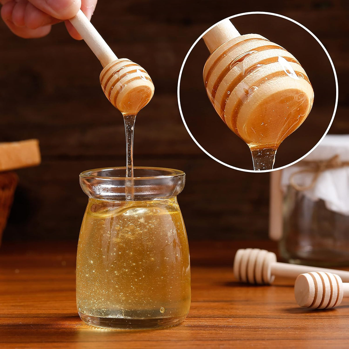 25 Pcs Honey Sticks Dipper, 3 Inch Mini Wooden Honeycomb Stick