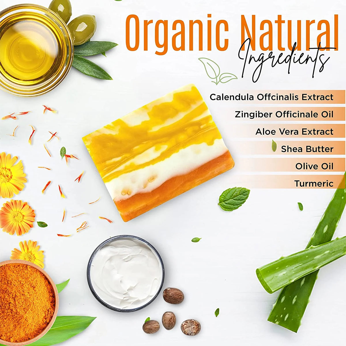 Organic TURMERIC Soap Bar Face & Body Cleanser - 3.5 OZ (Pack 6)