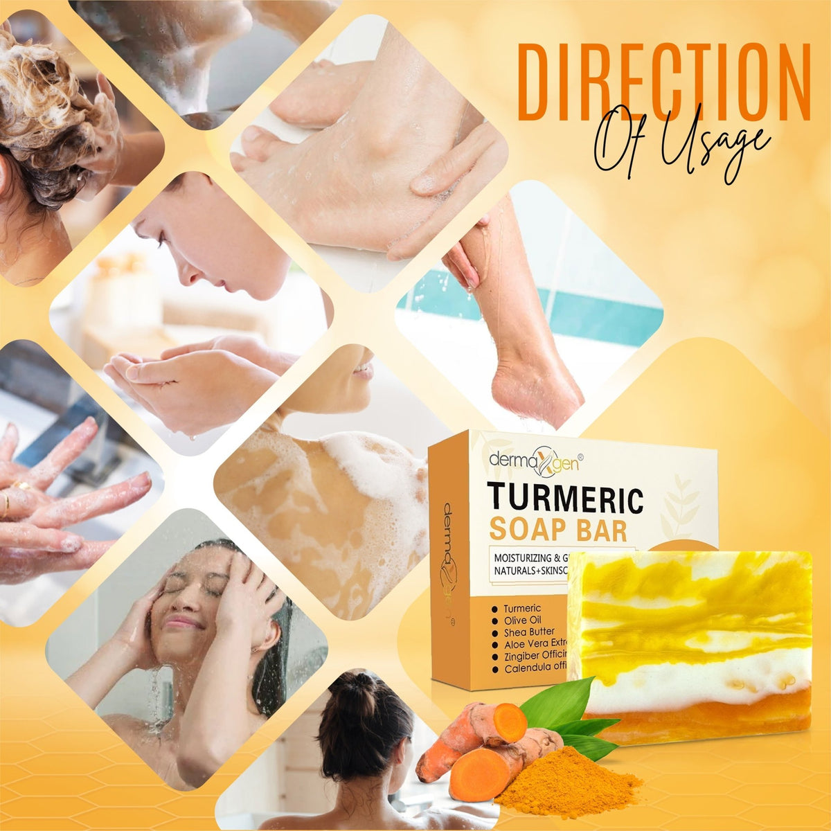 Organic TURMERIC Soap Bar Face & Body Cleanser - 3.5 OZ (Pack 6)