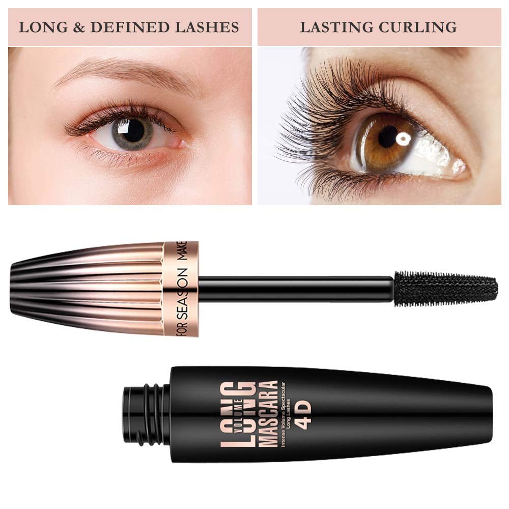 4D Silk Fiber Lash Mascara, Waterproof Long Lasting Mascara Black Volume and Length Natural, Exquisitely Full, Lengthening Thickening Softer Fuller Lashes Amplify Smudge-Proof Eyelash Mascaras,1 Pack