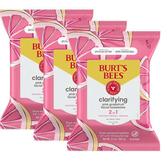 Pink Grapefruit Face Wipes, for All Skin Types, Hydrating Makeup Remover & Facial Cleansing Towelettes, 30 Ct. (3-Pack)