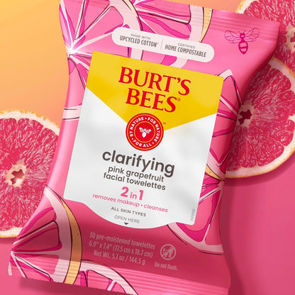 Pink Grapefruit Face Wipes, for All Skin Types, Hydrating Makeup Remover & Facial Cleansing Towelettes, 30 Ct. (3-Pack)