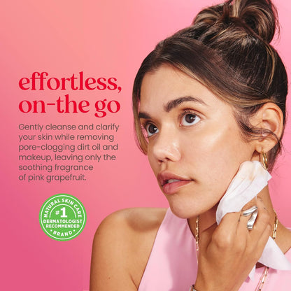 Pink Grapefruit Face Wipes, for All Skin Types, Hydrating Makeup Remover & Facial Cleansing Towelettes, 30 Ct. (3-Pack)